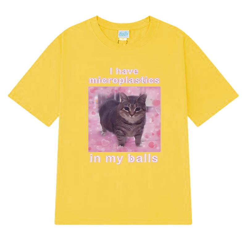 Mám mikroplasty v koulích Vtipné kočičí meme trička Pánská Dámská Nadměrná trička s krátkým rukávem Unisex černá 100% bavlna Topy