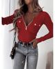 2025 Women's Ribbed Knit Slim-Fit V-Neck Long Sleeve Pullover with Metal Zipper