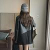Women's Black Spliced Leather Jacket - Korean Style, Loose Fit, College Style, Short Suit for Spring & Autumn 2024