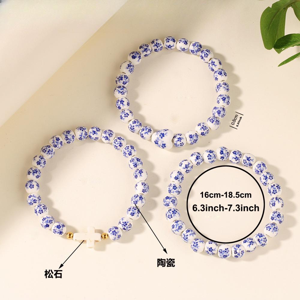 Keramik Drei-teilig Kreuz Liebe Türkis Blau und Weiß Porzellan Armband Damen Gestapeltes Armband Perlen Perlen