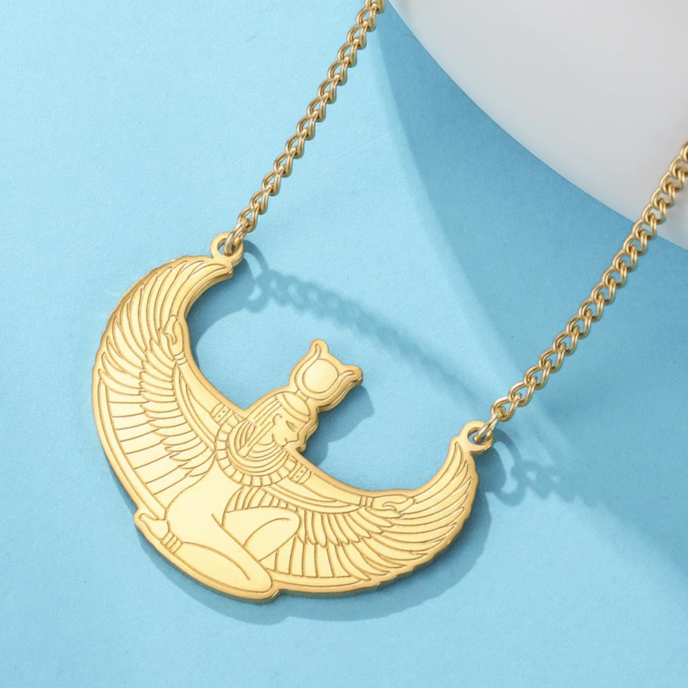 Egyptská Okřídlená Bohyně Hathor Přívěsek Náhrdelník Starověká Mytologie Ochranný Amulet Nerezová Ocel Dámské Šperky