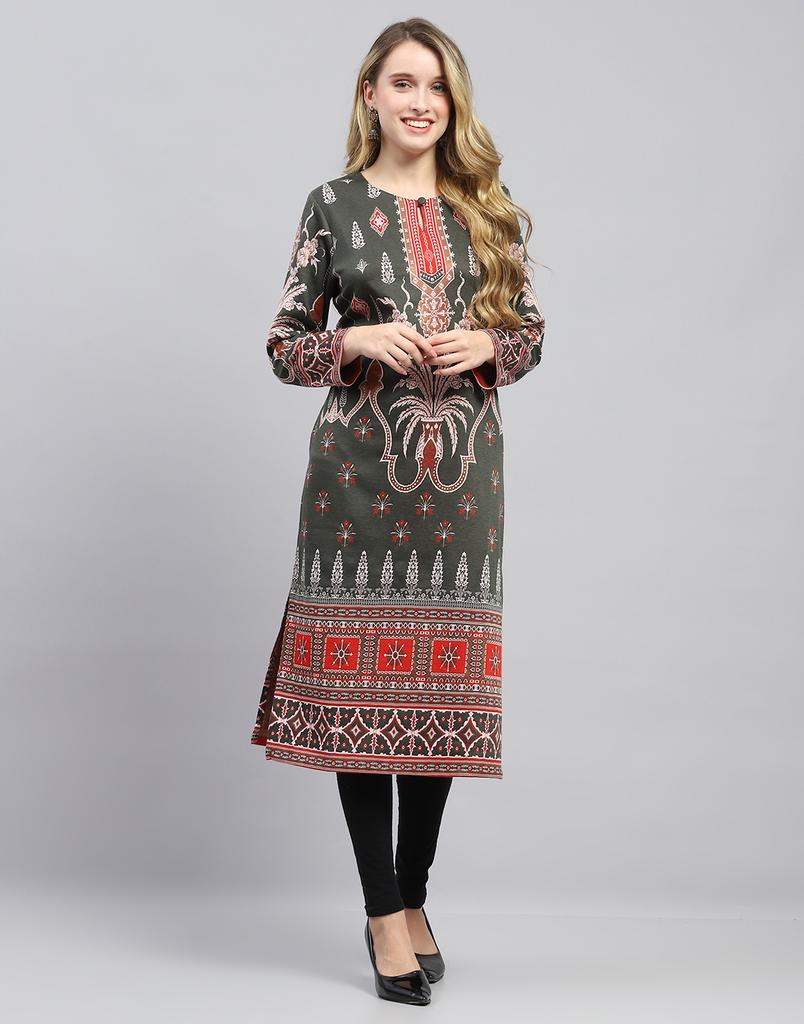 MONTE CARLO Womens Self Design Round Neck Wool Blend Kurti