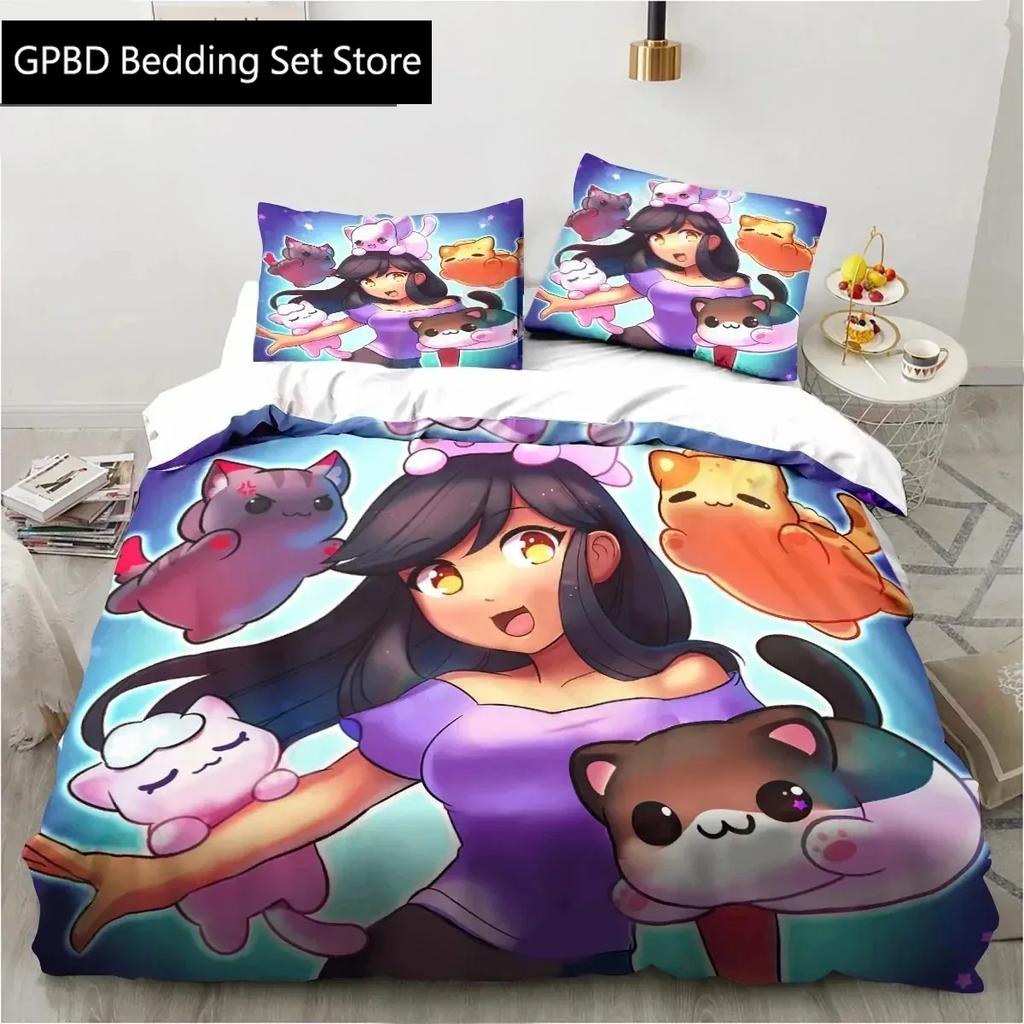 3D Cartoon Game Cute Aphmau with Wings Bedding Set Single Twin Double Queen King Cal King Size Bed Linen Set