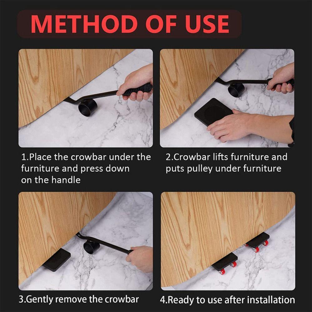 5 Peças Rodas 360° Movimentador Fácil de Móveis Haste Reta/Curva Conjunto de Ferramentas de Movimentação Movimentação de Sofá