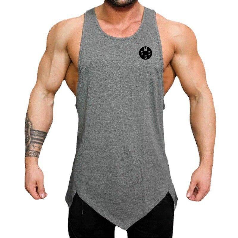 Do The Work  Summer Fitness Bodybuilding Workout Slim Fit Gym Sports Mens Cotton Printed O-neck Irregular Hem Vest 4 Colors