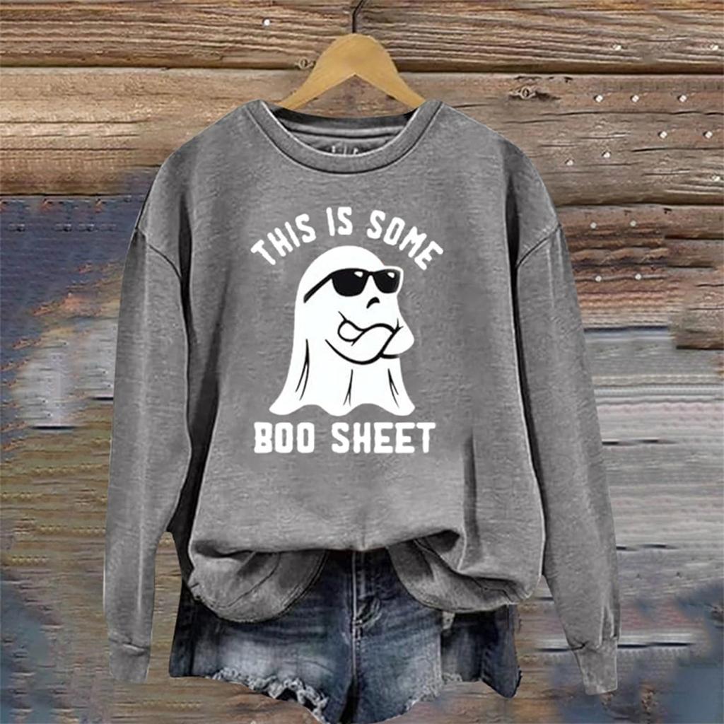 Women's Fashionable Casual Long-sleeved Halloween Printed Round-neck Top
