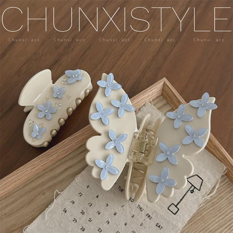 2024 High-End Korean-Style Butterfly Acetic Acid Floral Hairpin Shark Clip