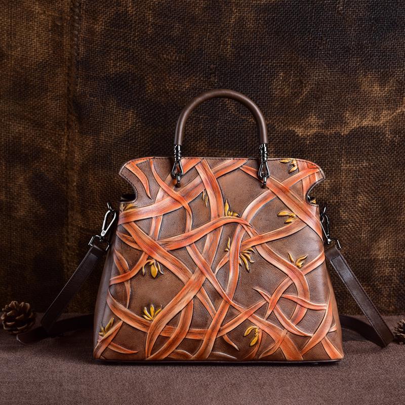 Dámské kabelky z pravé kůže Vintage kabelky Tašky přes rameno z embosované hovězí kůže Módní kabelka Crossbody
