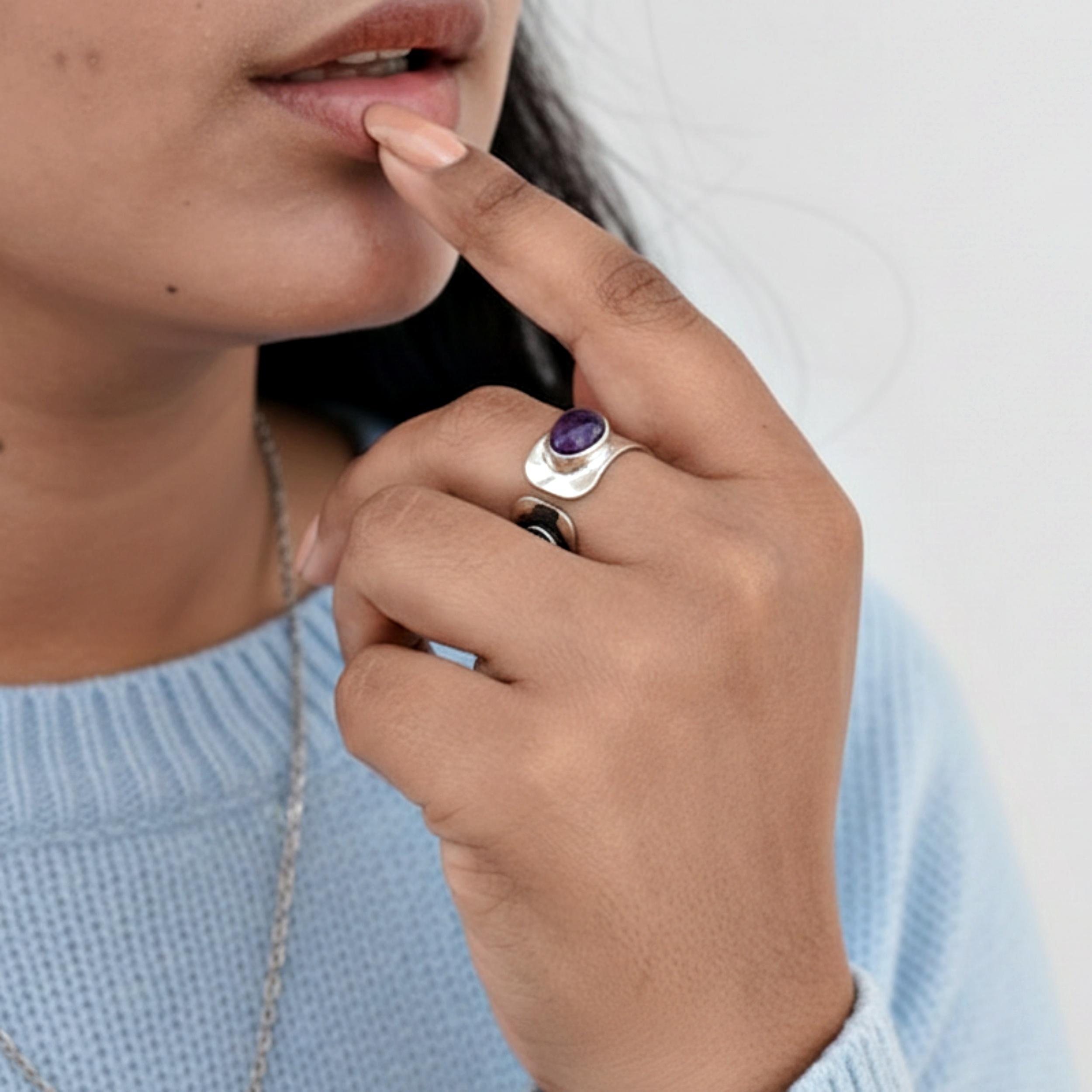 

Открытое регулируемое кольцо с аметистом, серебро 925 пробы, овальный драгоценный камень ручной работы, кольцо обещания для женщин 12 серебряный