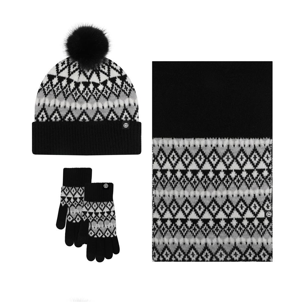 Amazon Winter New Knitted Hat Scarf Gloves Men's Three-piece Set Cold-proof Warm Scarf Women's Three-piece Set