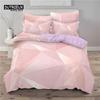 Modern Pink Geometric Bedding Set Soft Microfiber Black Marble Triangles Print Duvet Cover King With Pillowcases Bedroom Decor