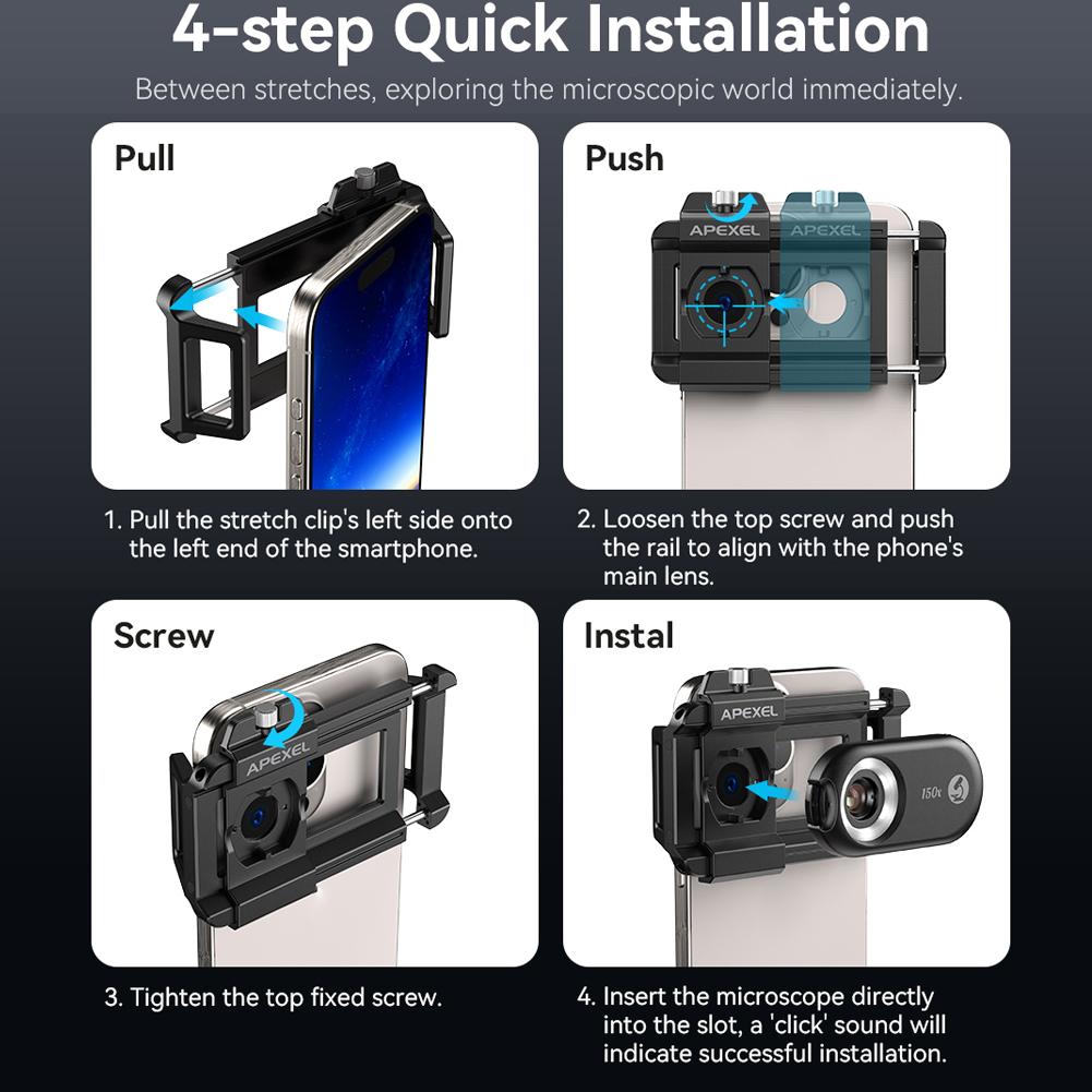 Quick Release Cellphone Microscope Portable Mobilephone Microscope High Magnification CPL Polarized Lenses Eliminate