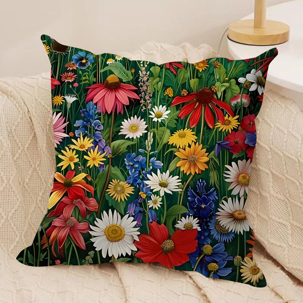 Midsummer Nights Flowers Cushion Cover Silky Short Plush DoubleSided Printed Pillow Case for Sofa All Seasons Home Decor Gift