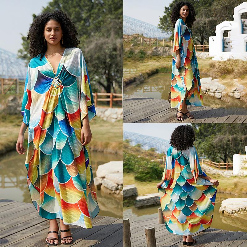 European & American Plus Size Printed Beach Cover-up Dress
