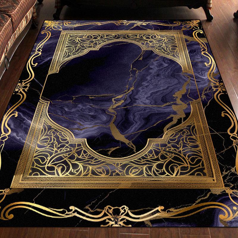 Large Black Gold Carpet Non Slip Washable Rug for Living Room Bedroom Sofa Coffee Table Floor Mat Marble Decor