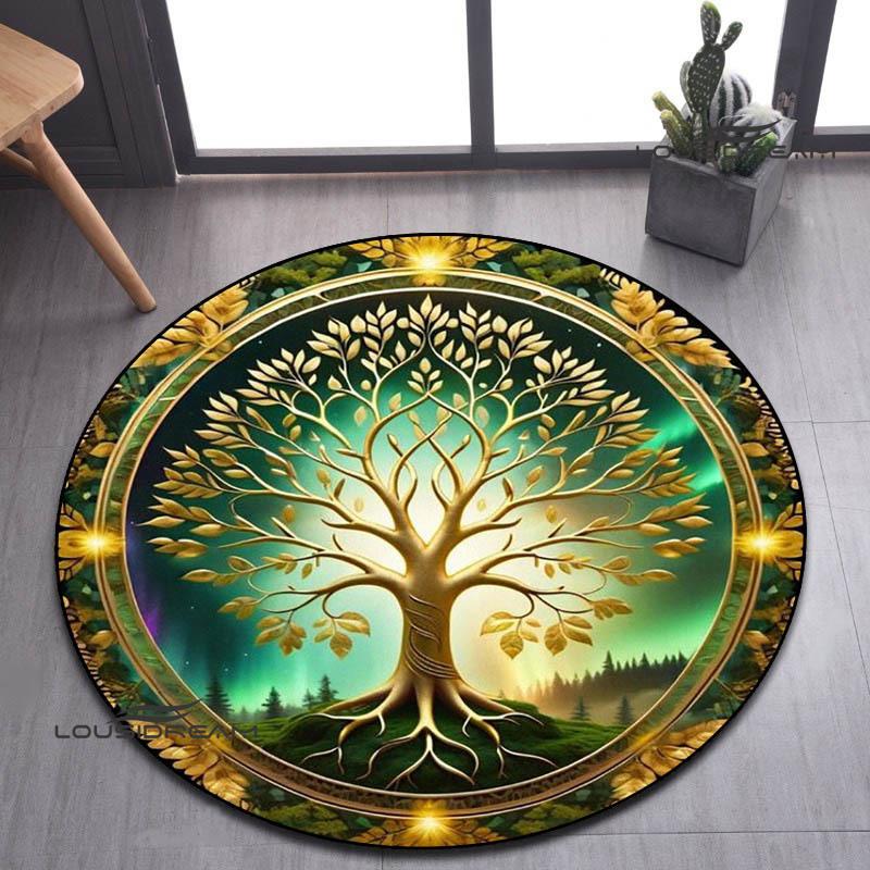 Tree of Life Retro Printed Round Carpet Living Room Bedroom Beautiful Carpet Non -slip Door Pad Floor Mats Birthday Gift