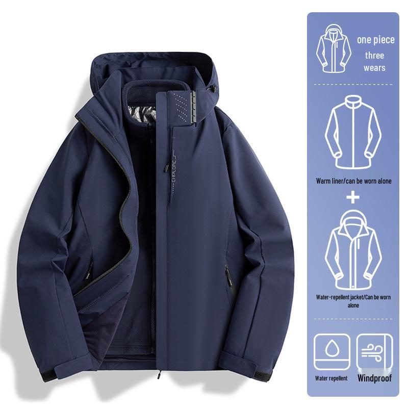 Grafitowa kurtka wiatrówka z polaru Xi: Wodoodporny, Wiatroodporny, Odpinany Płaszcz Jesienno-Zimowy 3 w 1