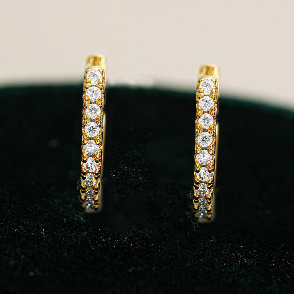 

925 Sterling Silver Gold Plated Paved Round Cut D Color VVS1 Moissanite Hoop Earrings Minimalist Fine Jewelry for Women Gift золотий