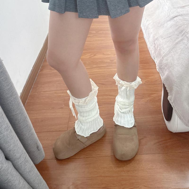 Lace-Trimmed Bow-Tie Knee-High Socks Fashionable Jk Socks Versatile And Slimming Slouch Socks