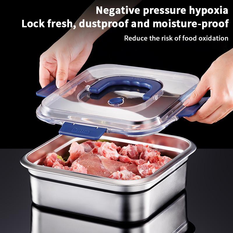 Large Capacity Stainless Steel Crisper With Handle Airtight Lid Leak-Proof Lunch Box Rectangular Fresh-Keeping Box Refrigerator