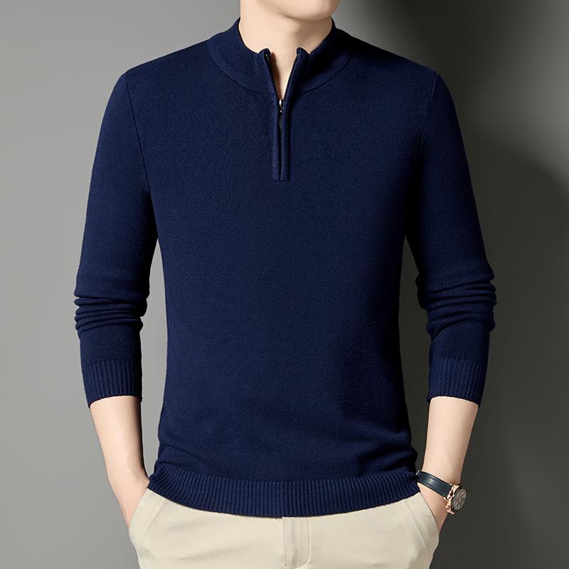 Frühling und Herbst Neuer Strickpullover für Herren, Langarmpullover für lässige Herren, Pullover mit Kragen und Reißverschluss für Herren