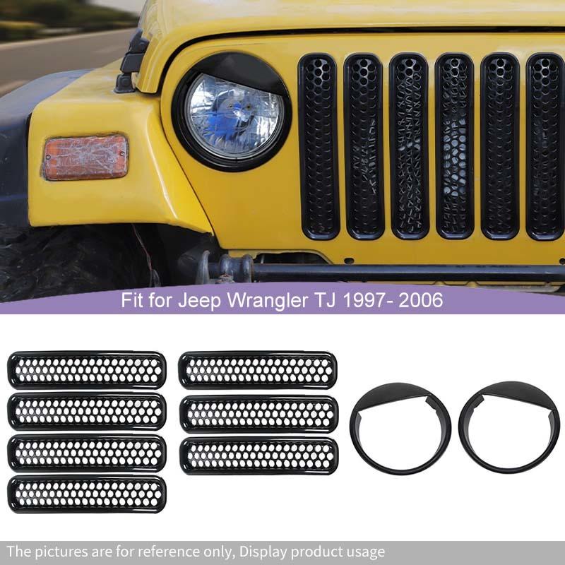 Car Front Hood Grille Ring Cover Headlight Circle Protective Sticker For Jeep Wrangler TJ 1997-2006 Car Exterior Accessories