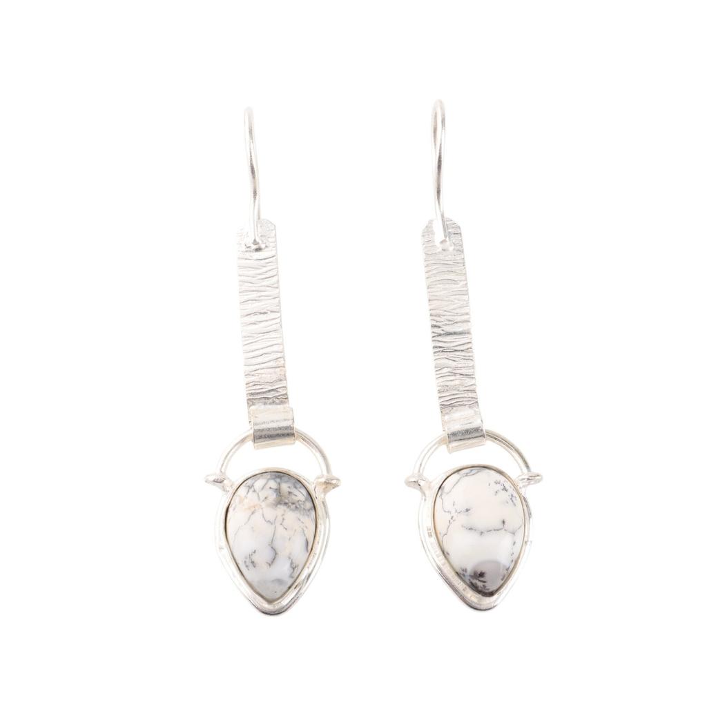 Dendritischer Opal Edelstein 925 Sterlingsilber Schmuck Handgefertigt Lange Ohrringe 2,3" EE-166-30