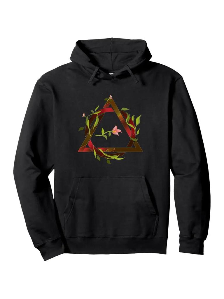 Black Viking Emblem Hoodie - Casual Long Sleeve Pullover with Floral Design