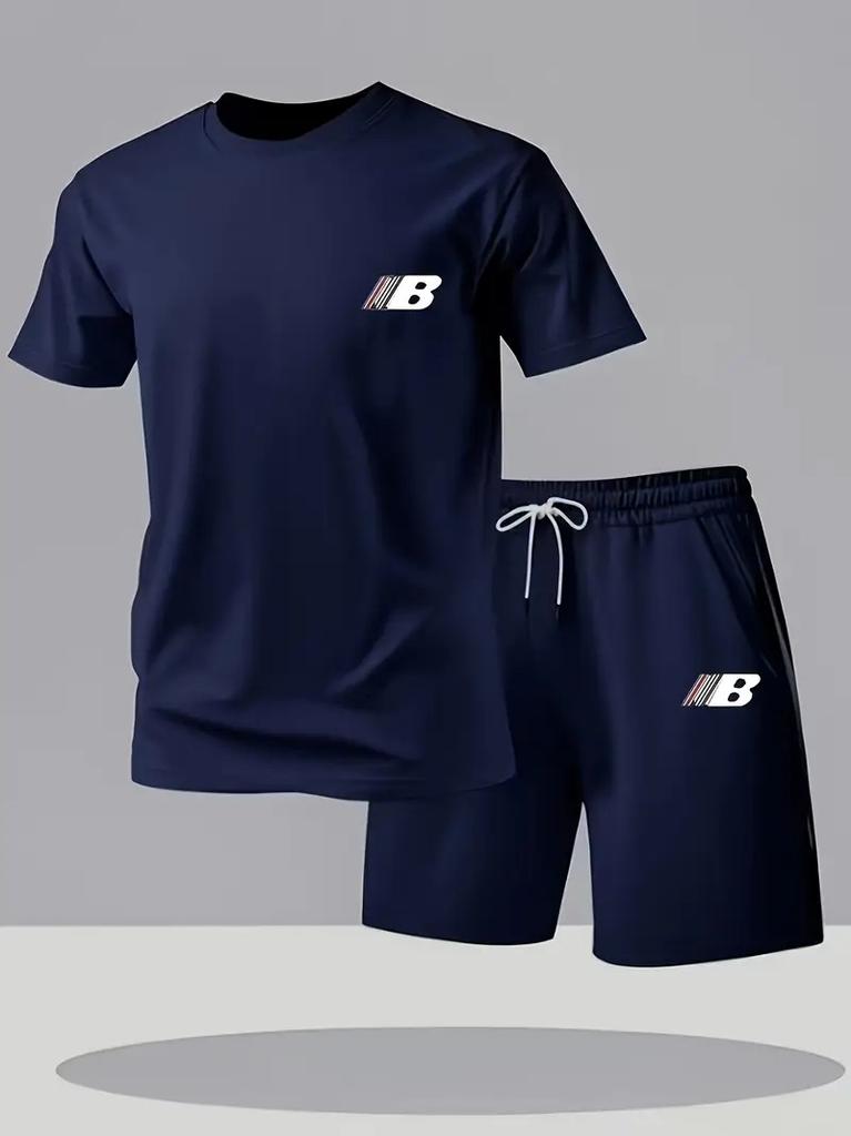 Men's Summer Breathable Sportswear Short Sleeve and Shorts Set, Lightweight and Comfortable Sports Style