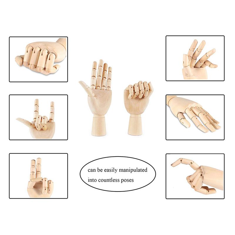 Promotion! 7inch Wooden Sectioned Opposable Articulated Left/Right Hand Figure Manikin Hand Model for Drawing, Sketching, Painti