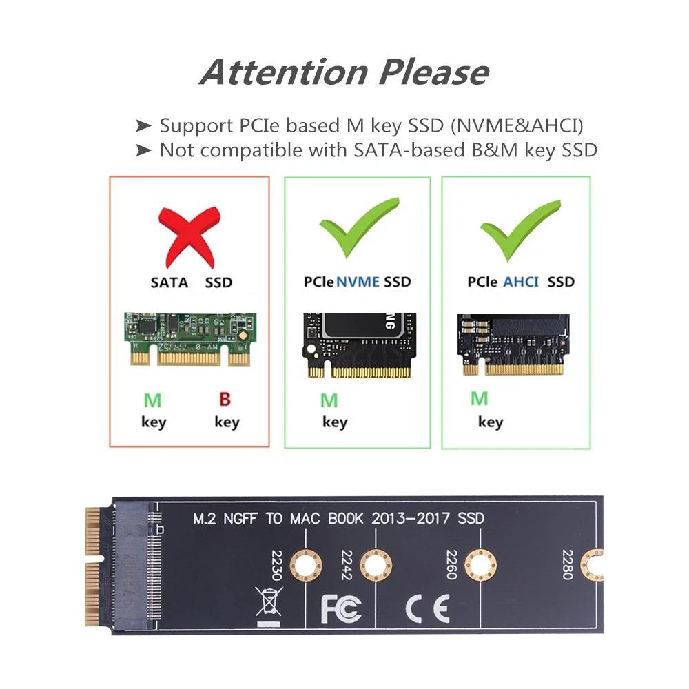 M.2 NVME SSD Case Convert 2013-2017 NGFF PCIE To M2 Adapter for A1465 A1466 A1398 A1502 PCI-E PCI Express M Key Connector