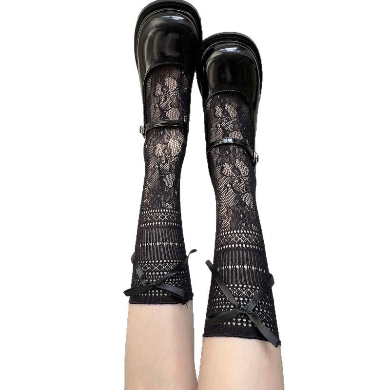 Dark Pattern Lace Calf Socks Japanese Solid Color Women'S Socks Thin Breathable Jk Wind Stacking Socks