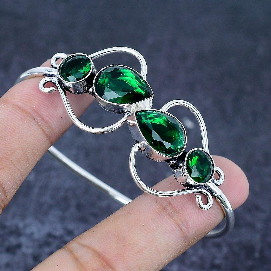 Chrome Diopside Gemstone 925 Sterling Silver Cuff Bangle Adjustable P6U97
