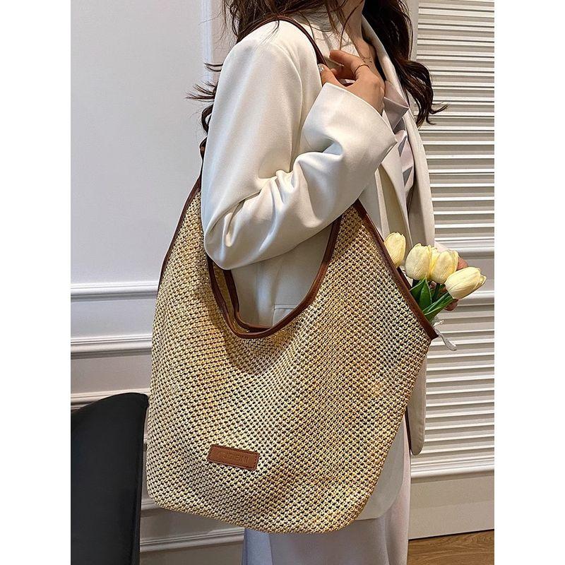 

Women s Bag 2025 New Large Capacity Woven Vegetable Basket Bag High-Grade Light Luxury Niche Shoulder Bucket Big Bag Brown