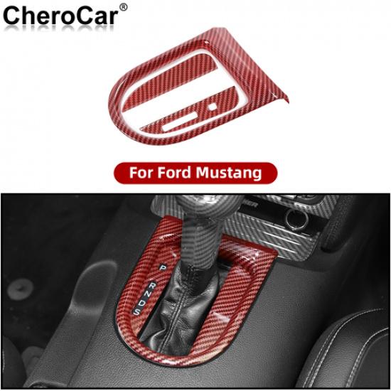 Red Carbon Fiber Center Console Gear Shift Box Cover Trim For Ford Mustang 15-19