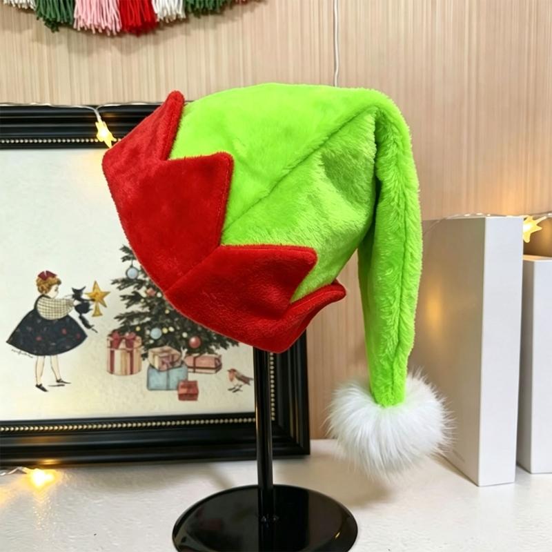 Christmas Holiday Cosplay Elf Hat Plush Party Cap with Pointed Top Jagged Brim Furry Tip Accent for Gatherings and Travel