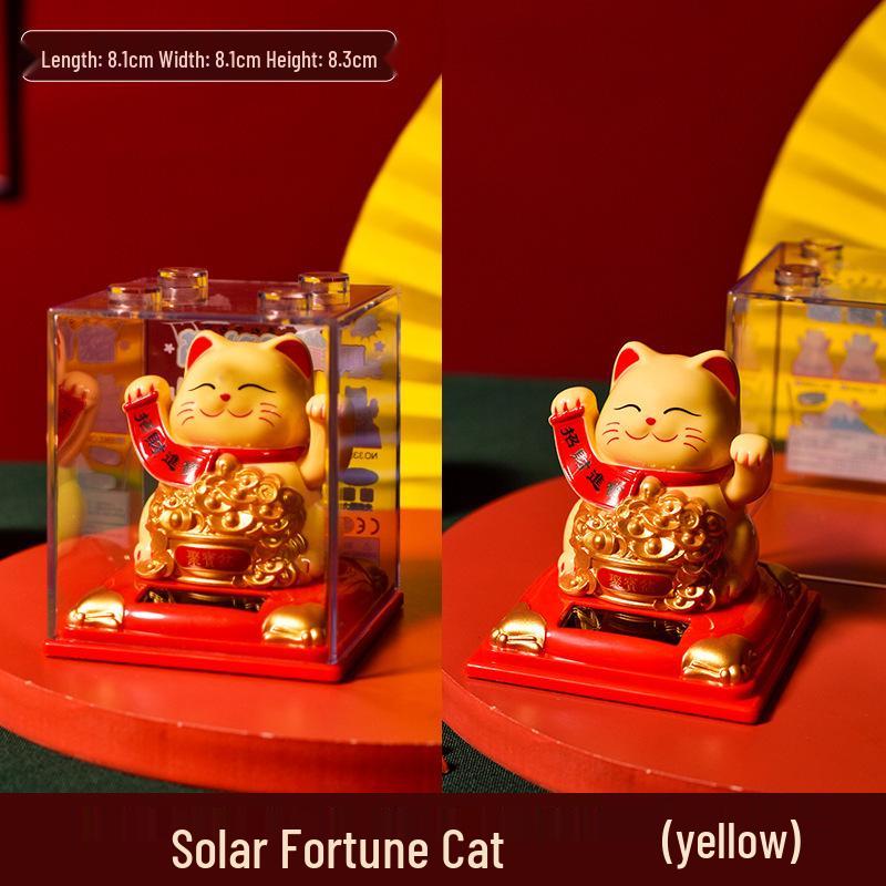 335 New Small Solar Waving Lucky Cat Ornament for Cake, Home, or Car Decoration