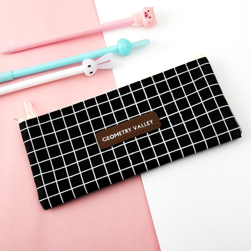 Carry Bag Pen Case Pencil Case Ins Style Kroea Lattice Penci Bag for Office Student