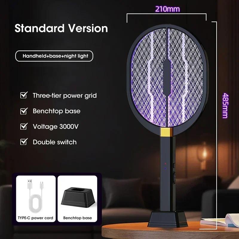 Electric Mosquito Swatter with UV Light, Rechargeable 3000V Electric Insect Killer for Indoor/Outdoor Home Garden Camping Travel