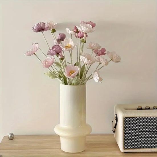 5 Pcs Artificial Flowers 4 Stems Faux Silk Flower Bouquet with 3 Bloosms and 1 Bud for Wedding Home