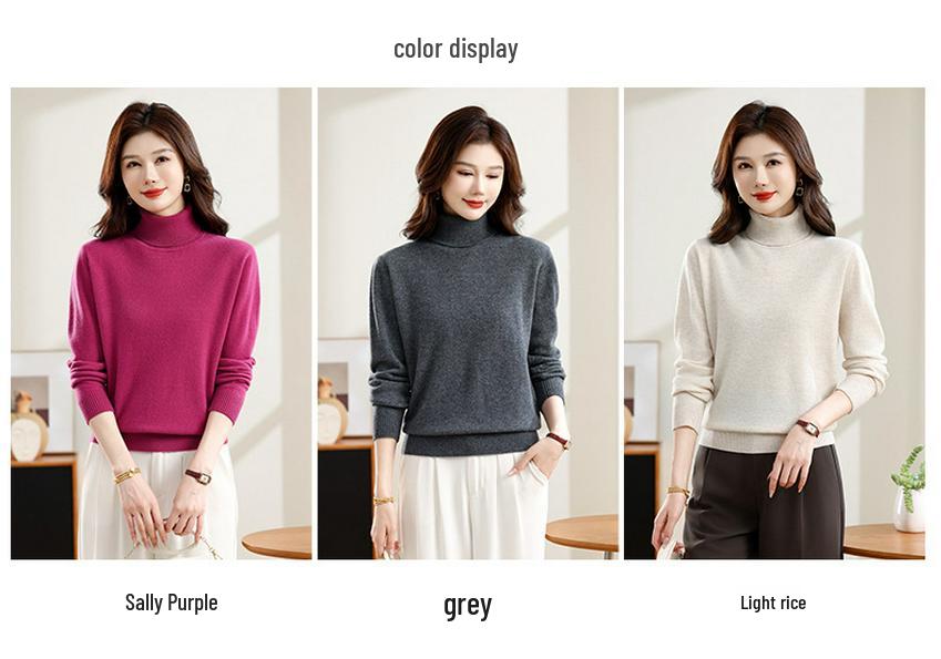 Hengyuanxiang Women's Pure Wool High Neck Oversized Sweater Pullover