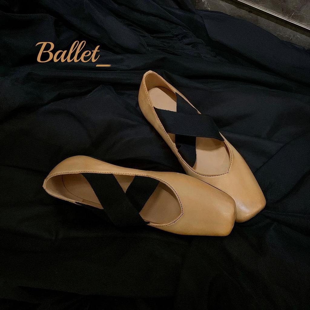 [sheii Su Yinyin] Washing Process~ Pig Nose Retro Old Cross Belt Leather Ballet Shoes Women's Single Shoes