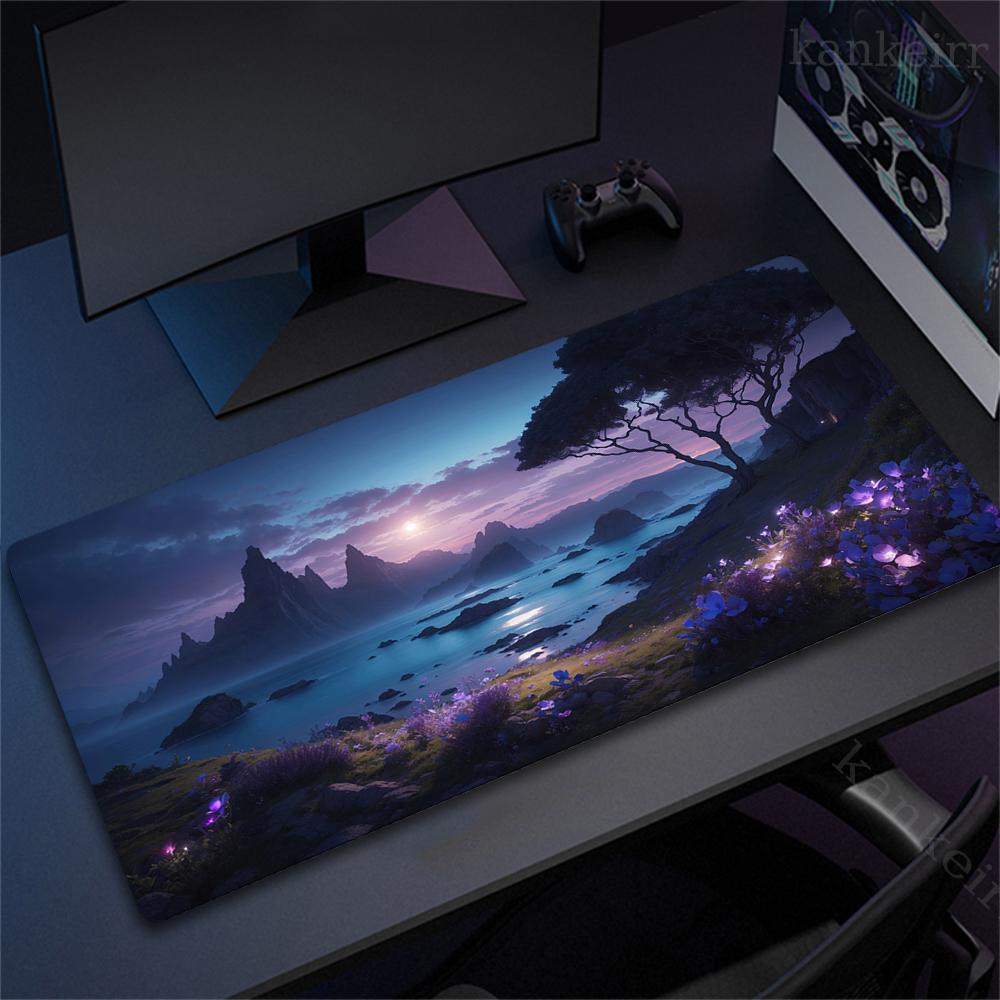 Large Game Deskmat Natural Rubber Mousepad Landscape Mountain Sunset Cartoon Mouse Pad Antislip Carpet Keyboard Mouse Mat 90x40