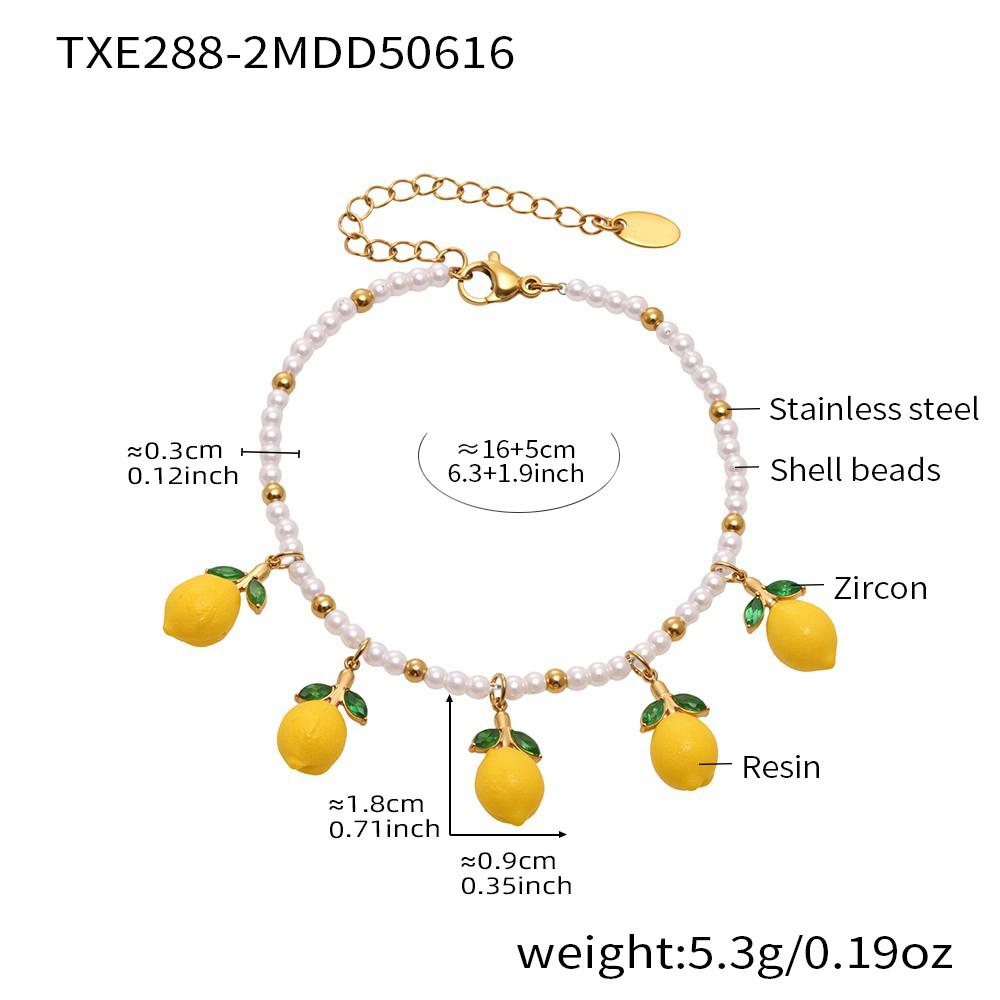 Zitronen-Anhänger Hängende Ohrringe Passend Muschelperlen Halskette Armband Handgefertigte Perlenhalsketten Armbänder Ohrstecker Für Frauen