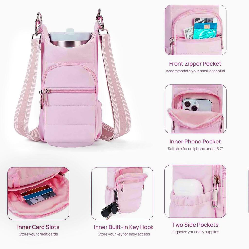 Crossbody Water Bottle Bag Water Bottle Pouch Mug Holder With Shoulder Strap For Walking, Hiking And Cycling