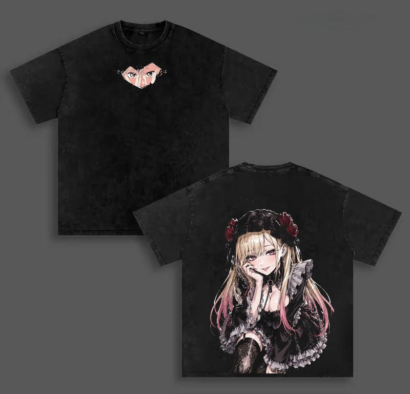 Gothic Anime Marin T Shirt My Dress‑Up Darling Vintage Washed T-shirt Men Women Clothing Oversized 100% Cotton Tee Streetwear