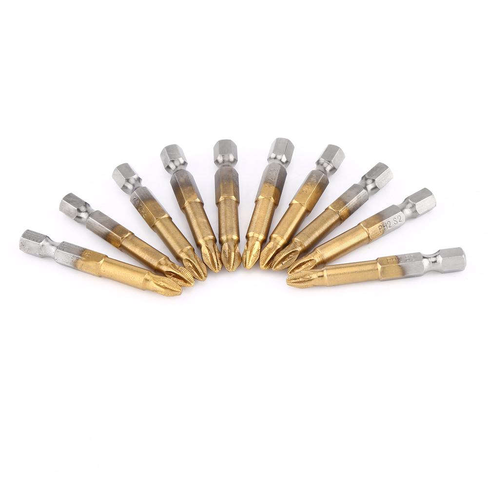 10pcs PH2 Cross Head Screwdriver Bits Set Anti Skid 14 Inch Hex Shank 50mm