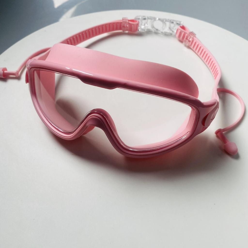 Large Frame Plated Waterproof Anti-Fog Swimming Goggles with One-Piece Earplugs for Men and Women