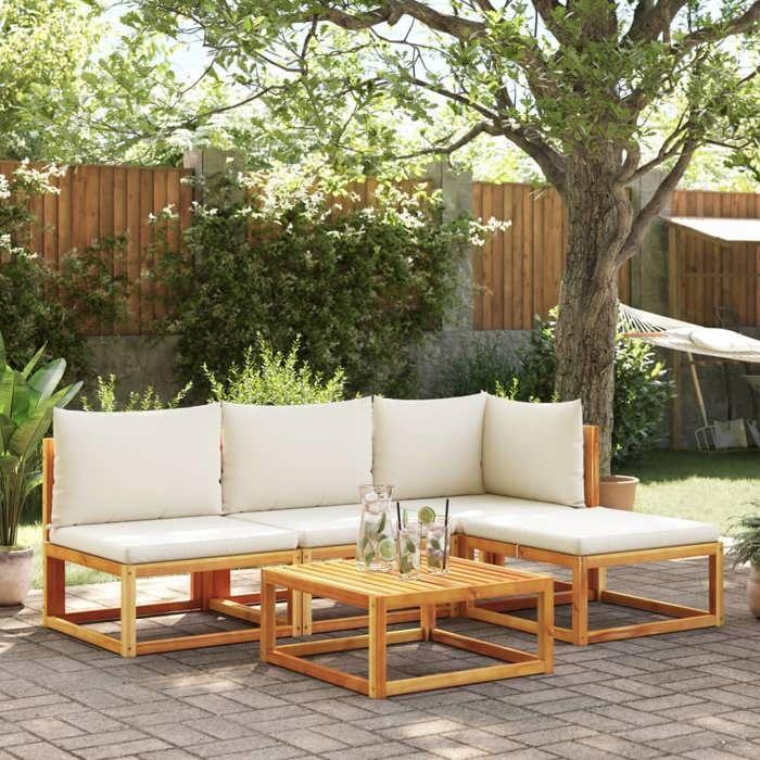VidaXL Garden Sofa Without Armrests with Cushions In Acacia Wood and Rattan 4008177
