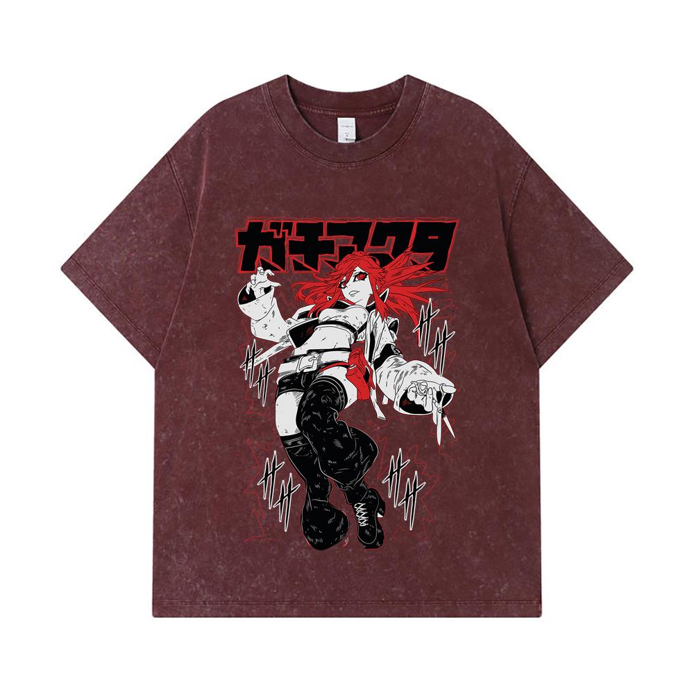 275 GSM Washed T-shirts 100% Cotton Gachiakuta V6 Riyo White Print Unisex Heavy Cotton T Shirt
